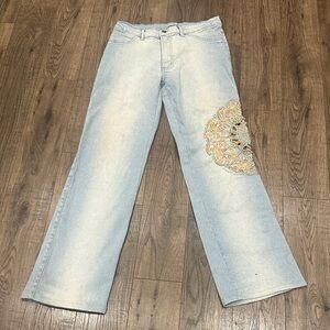 Brazil Roxx Y2K Light Wash Jeans Embroidered Medallion Cotton Spandex Size 12